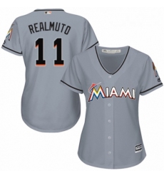 Womens Majestic Miami Marlins 11 J T Realmuto Authentic Grey Road Cool Base MLB Jersey 