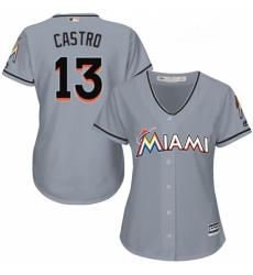 Womens Majestic Miami Marlins 13 Starlin Castro Authentic Grey Road Cool Base MLB Jersey 