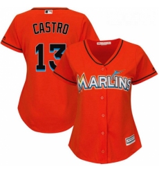 Womens Majestic Miami Marlins 13 Starlin Castro Replica Orange Alternate 1 Cool Base MLB Jersey 
