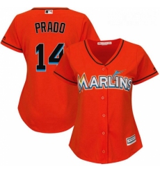 Womens Majestic Miami Marlins 14 Martin Prado Authentic Orange Alternate 1 Cool Base MLB Jersey