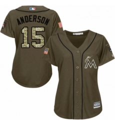 Womens Majestic Miami Marlins 15 Brian Anderson Authentic Green Salute to Service MLB Jersey 