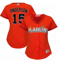 Womens Majestic Miami Marlins 15 Brian Anderson Authentic Orange Alternate 1 Cool Base MLB Jersey 
