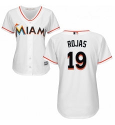 Womens Majestic Miami Marlins 19 Miguel Rojas Replica White Home Cool Base MLB Jersey 