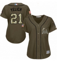 Womens Majestic Miami Marlins 21 Christian Yelich Authentic Green Salute to Service MLB Jersey