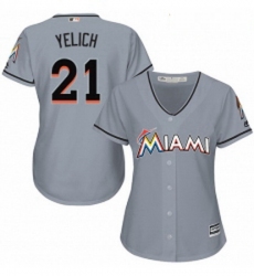 Womens Majestic Miami Marlins 21 Christian Yelich Authentic Grey Road Cool Base MLB Jersey