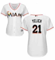Womens Majestic Miami Marlins 21 Christian Yelich Replica White Home Cool Base MLB Jersey