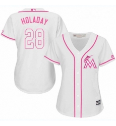 Womens Majestic Miami Marlins 28 Bryan Holaday Authentic White Fashion Cool Base MLB Jersey 