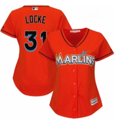 Womens Majestic Miami Marlins 31 Jeff Locke Authentic Orange Alternate 1 Cool Base MLB Jersey