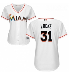 Womens Majestic Miami Marlins 31 Jeff Locke Authentic White Home Cool Base MLB Jersey