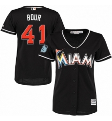 Womens Majestic Miami Marlins 41 Justin Bour Authentic Black Alternate 2 Cool Base MLB Jersey 