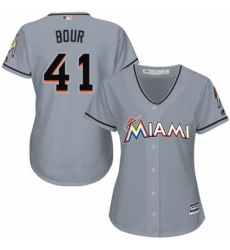 Womens Majestic Miami Marlins 41 Justin Bour Authentic Grey Road Cool Base MLB Jersey 