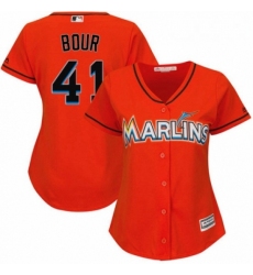 Womens Majestic Miami Marlins 41 Justin Bour Authentic Orange Alternate 1 Cool Base MLB Jersey 