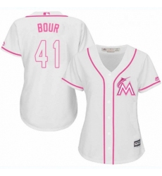 Womens Majestic Miami Marlins 41 Justin Bour Authentic White Fashion Cool Base MLB Jersey 