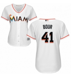 Womens Majestic Miami Marlins 41 Justin Bour Authentic White Home Cool Base MLB Jersey 