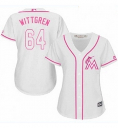 Womens Majestic Miami Marlins 64 Nick Wittgren Replica White Fashion Cool Base MLB Jersey 