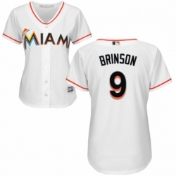Womens Majestic Miami Marlins 9 Lewis Brinson Authentic White Home Cool Base MLB Jersey 