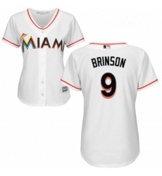 Womens Majestic Miami Marlins 9 Lewis Brinson Replica White Home Cool Base MLB Jersey 