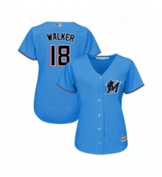 Womens Miami Marlins 18 Neil Walker Replica Blue Alternate 1 Cool Base Baseball Jersey 