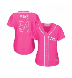 Womens Miami Marlins 54 Sergio Romo Replica Pink Fashion Cool Base Baseball Jersey 