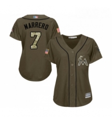 Womens Miami Marlins 7 Deven Marrero Authentic Green Salute to Service Baseball Jersey 