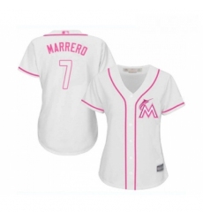 Womens Miami Marlins 7 Deven Marrero Replica White Fashion Cool Base Baseball Jersey 
