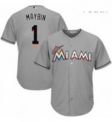 Youth Majestic Miami Marlins 1 Cameron Maybin Replica Grey Road Cool Base MLB Jersey 