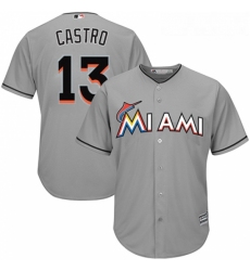 Youth Majestic Miami Marlins 13 Starlin Castro Authentic Grey Road Cool Base MLB Jersey 