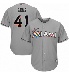 Youth Majestic Miami Marlins 41 Justin Bour Authentic Grey Road Cool Base MLB Jersey 