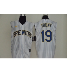Brewers 19 Robin Yount White Gold Nike Cool Base Sleeveless Jersey