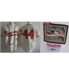Men Milwaukee Braves 1957 Hank Aaron World Series Jersey