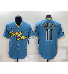Men Milwaukee Brewers 11 Rowdy Tellez 2022 Powder Blue City Connect Cool Base Stitched Jersey