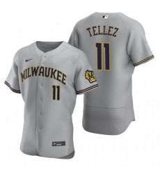 Men Milwaukee Brewers 11 Rowdy Tellez Grey Flex Base Stitched MLB Jerse