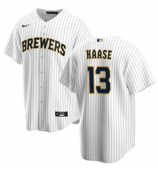 Men Milwaukee Brewers 13 Eric Haase White Cool Base Stitched Jersey