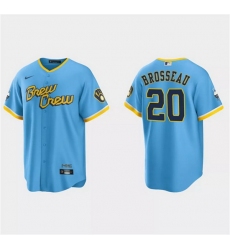 Men Milwaukee Brewers 20 Mike Brosseau Powder Blue 2022 City Connect Cool Base Stitched Jersey
