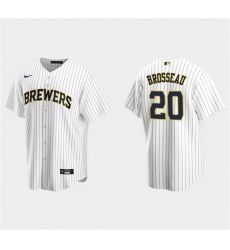 Men Milwaukee Brewers 20 Mike Brosseau White Cool Base Stitched Jersey