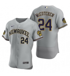 Men Milwaukee Brewers 24 Andrew McCutchen Grey Flex Base Stitched MLB jersey