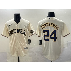 Men Milwaukee Brewers 24 William Contreras Cream With Patch Stitched Baseball Jersey
