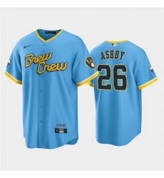Men Milwaukee Brewers 26 Aaron Ashby 2022 Powder Blue City Connect Cool Base Stitched Jersey