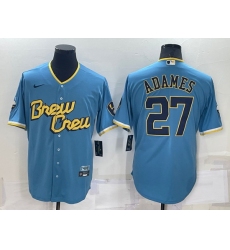 Men Milwaukee Brewers 27 Willy Adames 2022 Powder Blue City Connect Cool Base Stitched Jersey