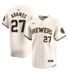 Men Milwaukee Brewers 27 Willy Adames Cream 2024 Home Limited Stitched Baseball Jersey