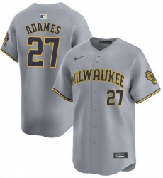Men Milwaukee Brewers 27 Willy Adames Grey 2024 Away Limited Stitched Baseball Jersey