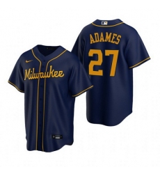 Men Milwaukee Brewers 27 Willy Adames Navy Cool Base Stitched jersey