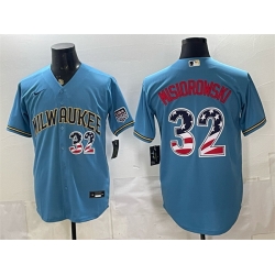 Men Milwaukee Brewers  32 Jacob Misiorowski Blue 2026 USA 250 Fourth of July Home Stadium Stitched Baseball Jersey