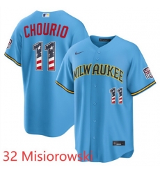 Men Milwaukee Brewers 32 Jacob Misiorowski Blue 2026 USA 250 Fourth of July Home Stadium Stitched Baseball Jersey