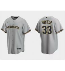 Men Milwaukee Brewers 33 Jesse Winker Grey Cool Base Stitched Jersey