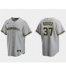 Men Milwaukee Brewers 37 Adrian Houser Grey Cool Base Stitched Jersey