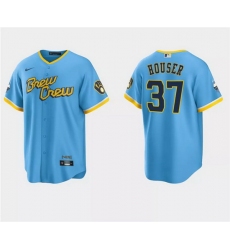 Men Milwaukee Brewers 37 Adrian Houser Powder Blue City Connect Cool Base Stitched Jersey