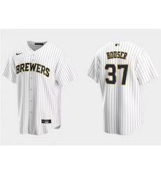 Men Milwaukee Brewers 37 Adrian Houser White Cool Base Stitched Jersey