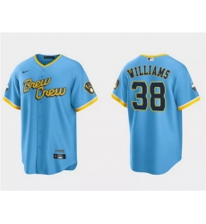 Men Milwaukee Brewers 38 Devin Williams Powder Blue 2022 City Connect Cool Base Stitched Jersey