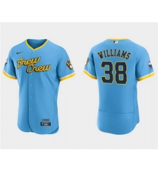 Men Milwaukee Brewers 38 Devin Williams Powder Blue 2022 City Connect Flex Base Stitched MLB Jersey